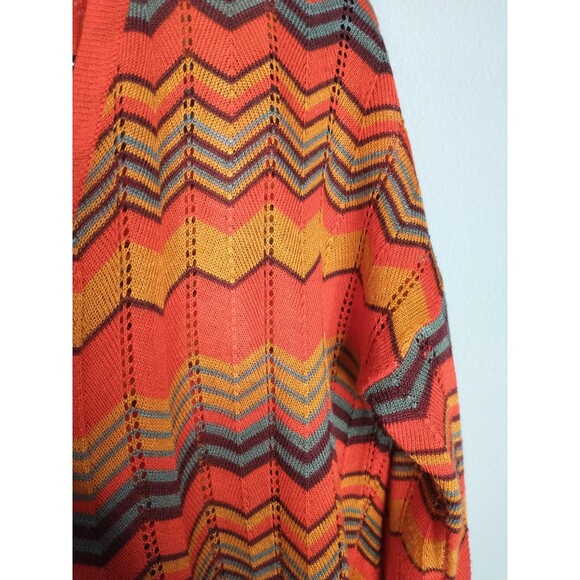 Women’s Retro Chevron Knit Sweater Long Sleeve V Neck Pullover Orange Multi Sz M - Picture 3 of 4